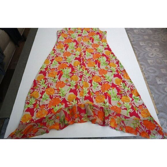 Calvin Klein M0ED6870 Women Sz L Multi Floral Print Cascading Ruffles Midi Dress - Picture 9 of 9